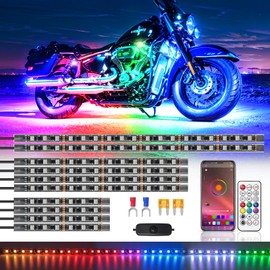 Chaser Dreamcolor Motorcycle LED Underglow Kit with/APP/RF Remote Brake Turn Signal,10PCS Chasing Motorcycles RGB+IC 12v Effect LED Strips Light Waterproof Multicolor for Harley Kawasaki