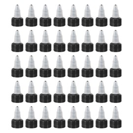 PATIKIL 20/410 Twist Bottle Caps, 40 Pcs Plastic Ribbed Edge Squeeze Bottle Replacement Caps with Foam Gasket for Paint Lids Glue Dispensing, Clear Black