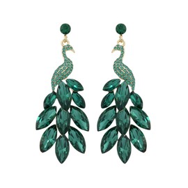 MLEPUS Vintage Green Peacock Dangle Earrings for Women Crystal Fashion Feather Peacock Earrings Bohemian Exaggerated Style Holiday Jewellery Gift