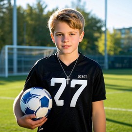 WINFY Soccer Cross Necklace for Boys Men Inspirational Christian Bible Verse Cross Pendant Stainless Steel Chain 20+2 inch Soccer Jewelry Religious Gift for Men(Silver 1-9)