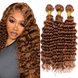 Leruikair Human Hair Bundles 12 14 16 Inch Deep Wave Human Hair Bundles Chocolate Brown Color 30 Unprocessed Brazilian Soft Quick Weave Hair for Black Women