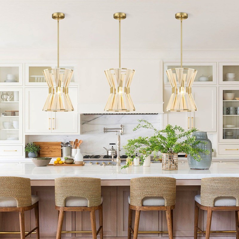 Untrammelife Modern Drum Pendant Light,Luxe Hand-Wrapped Bleached Natural Rope Hanging