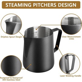 Mumoo Bear Milk Frothing Pitcher 12oz/350ml, Stainless Steel Espresso Steaming Pitcher Milk Jug, Perfect for Cream, Water, Juices, Smoothies (Black 350ML)