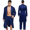 SWOMOG Men's 3-Piece Luxurious Silk Bathrobes Long Sleeve Satin Kimono