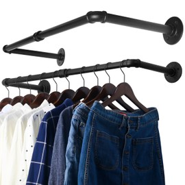 WEBI Clothing Rack Wall Mount,24" Industrial Pipe Clothes Rack for Hanging Clothes,Heavy Duty Iron Garment Rack Bar,Retail Display Clothes Rod for Closet,Laundry Room,Black,2 Packs