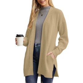 PrinStory Cardigans for Women Long Women's Cardigans Open Front Oversize Knitwear Soft Warm Boyfriend Jumpers Cardigan with Pockets (Khaki, M)