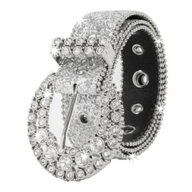 Women Men Rhinestone Belt Western Cowgirl Cowboy Bling Studded Leather Belt for Jeans Pants (suit for waist 27-39")