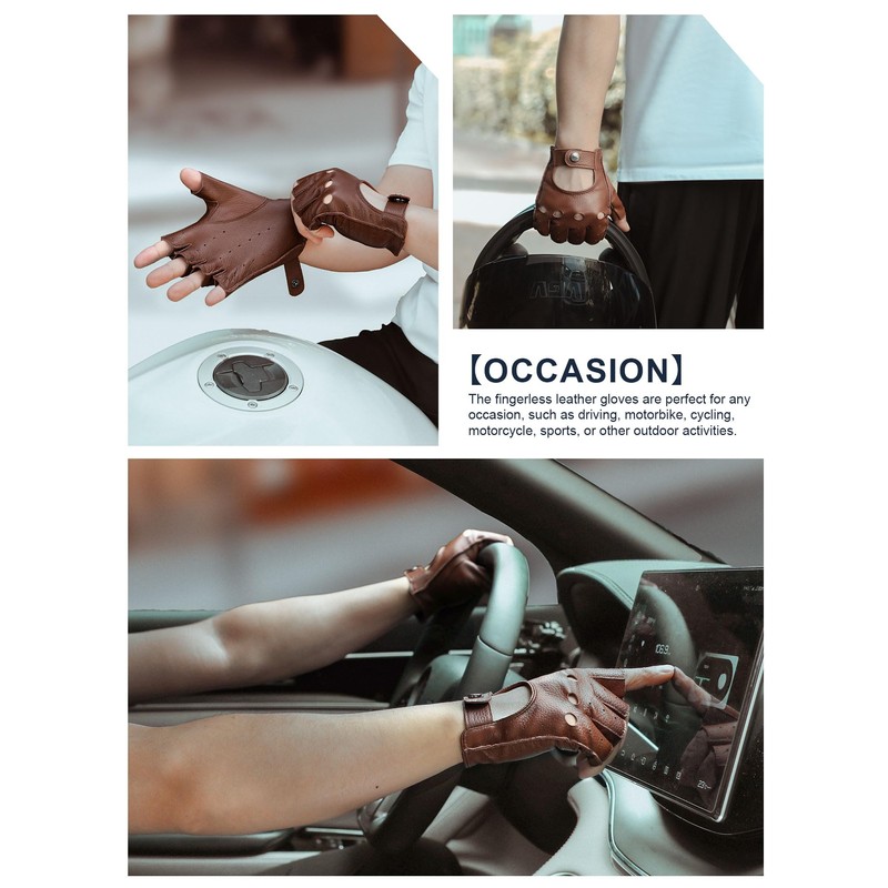 GSG SINCE 1998 Mens Genuine Leather Fingerless Gloves for Driving
