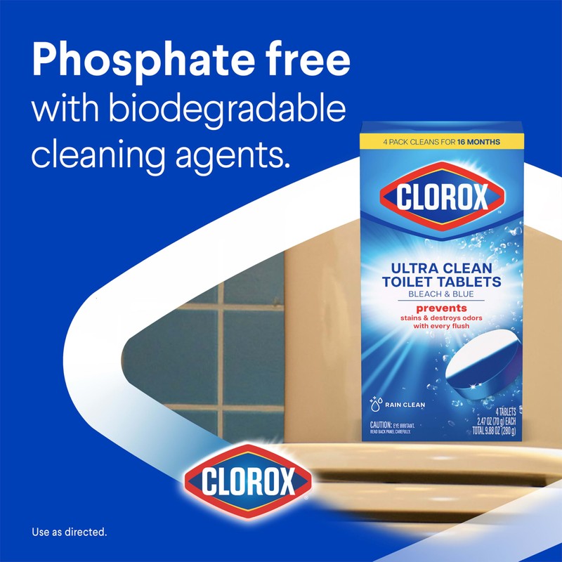 Clorox Ultra Clean Toilet Tablets Bleach & Blue, Rain Clean