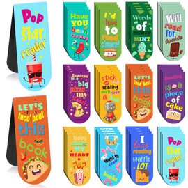 48 Pack Scented Bookmarks Magnetic Scratch and Sniff Bookmarks Fruit Food Bookmarks for Kids Cute Bookmarks with Sayings Christmas Bookmarks for Kids Students Teens Teachers (Food Flavor)