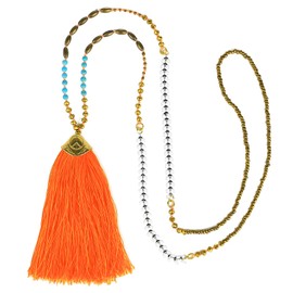 KELITCH Turquoise Beads Strand Necklace Color Tassels Chains Crystal Necklace for Women