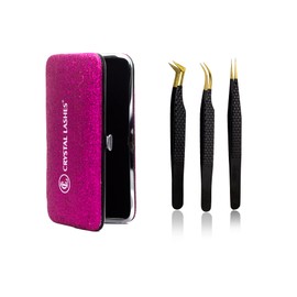 Crystal Lashes Tweezers Set of 3 with Case