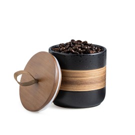 Miamolo Ceramic Jar with Lid, Coffee Container Kitchen Food Storage Jars for Spice Sugar Tea Bag, Stackable Decorative Jars for Countertop, Black & 18 fl.oz