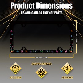 Beautiful Butterfly License Plate Frame Colorful Butterflies Floral Flowers License Plate Stainless Steel Accessory Funny License Plate Personalise Decoration with Screws 12.3" x 6.3" Women