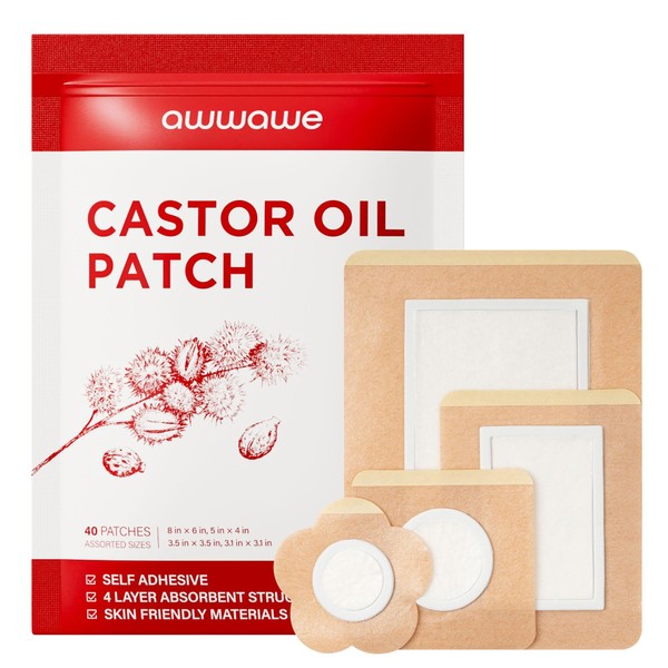 awwawe Castor Oil Pack Wrap (40 Count), 4 Sizes, Disposable