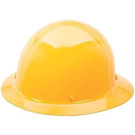MSA 475409 Skullgard Full Brim Safety Hard Hat with Fas-Trac III Ratchet Suspension | Non-Slotted Hat, Made of Phenolic Resin, Radiant Heat Loads up to 350F - Standard Size in Yellow