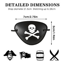 Prasacco Pack of 6 Pirate Eye Patch, Skull Eye Mask, 3D Elastic Plastic Eye Mask, Adjustable Pirate Eye Mask for Children's Birthdays, Pirate Theme Parties, Performance Props