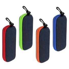 BELIHOME Pack of 4 Glasses Cases Made of Denim Fabric, Travel Glasses Bag with Zip, Hard Glasses Case, Portable Glasses Storage, Trendy Fashionable Sunglasses Case for Men and Women