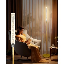 Lightdot 68IN LED Floor Lamp for Living Room, Modern Standing Tall Lamps with Crystal Lamp Head, Aquarium Night Light with Foot Switch, Mid Century Industrial Floor Lamp for Bedroom/Office-Gold