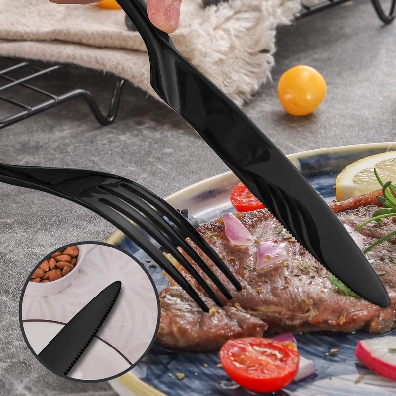 Lemeya 24-Piece Black Silverware Set for 6,Heavy Duty 18/10 Stainless