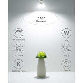 Lepro GU10 LED Light Bulbs Non-Dimmable, 5000K Daylight White GU10 Bulb Replacement for Recessed Track Lighting, 4W LED Bulbs with 100°Flood Beam for Kitchen, Range Hood, Living Room, Bedroom, 3 Pack