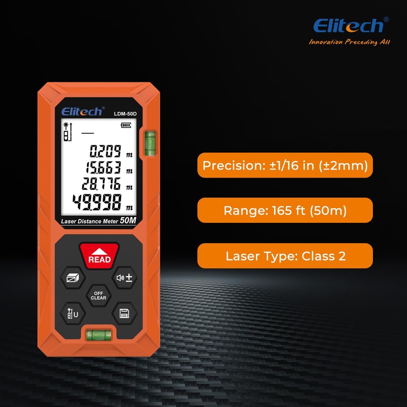 Elitech Laser Distance Meter 50M, Digital Measure Tool with Area