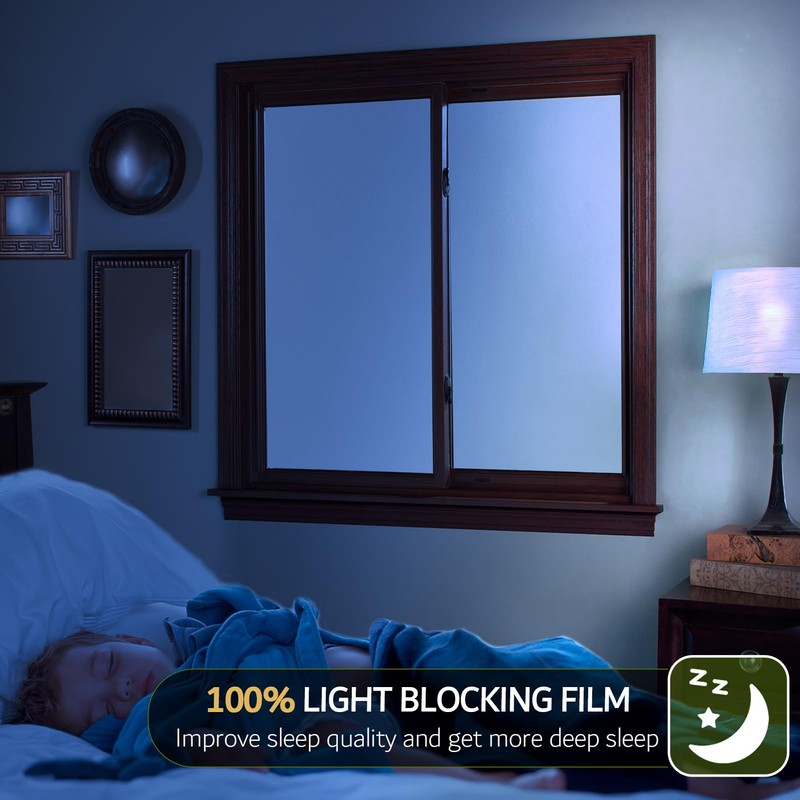 VELIMAX White Blackout Window Film, 100% Light Blocking Window Cover,