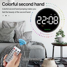 Wall Clock, 10 Inch Digital Wall Clock, Large LED Wall Clocks with Multifunctional Remote Control, Modern Wall Clock with Timer, Countdown, Temperature, Day, Date and 2 Alarms for Living Room,