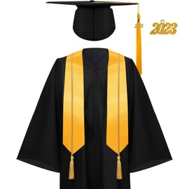 Syhood 4 Pieces 2025 Unisex Graduation Matte Gown Cap Tassel Stole Set Honor Cord for Graduation(Size 54,Black, Gold)