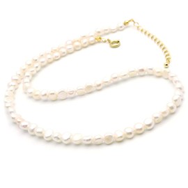 Gold Stone Natural Freshwater Pearl Necklace, Baroque Pearl, Length 15.7 inches (40 cm), Cute, Women's, Adult, Casual, Present, Gift, For Yourself, Pearl
