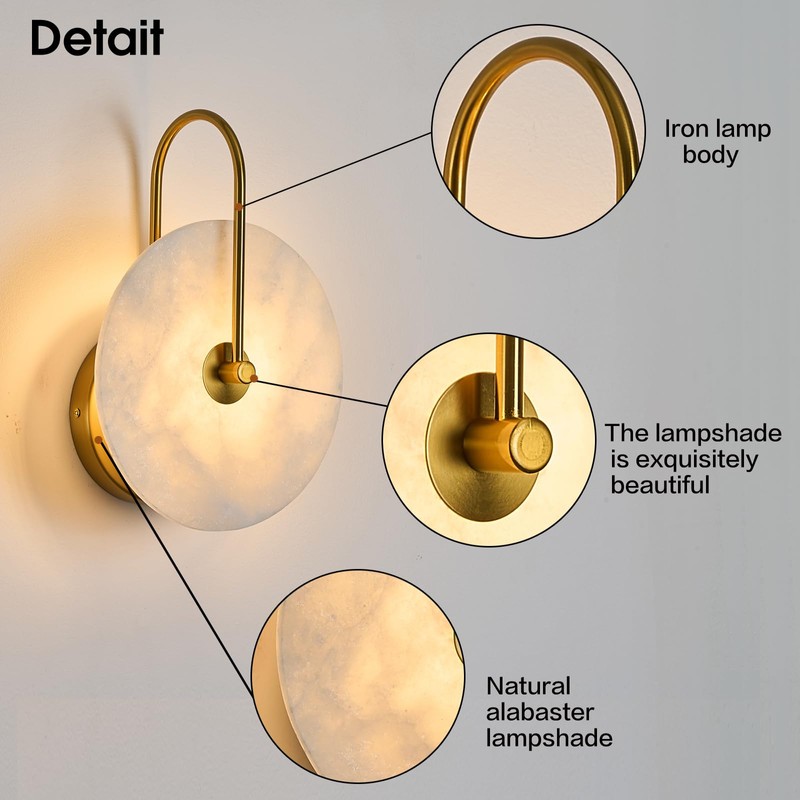 Fanyank Round Alabaster Wall Sconce, Natural Marble Lampshade Wall Sconce,
