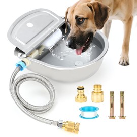 FHTONGE 304 Stainless Steel Automatic Water Dispenser with Drainage for Outdoor Big Dog, Large Auto Fill Dog Waterer Float Valves for Livestock Poultry Horse Cow Goat Pig Chicken Duck Rabbit Drinking