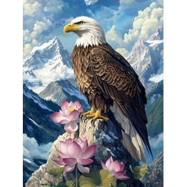 Pavemlo 5D Diamond Art Kits for Adults Eagle on The Snow Mountain, Full Drill Diamond Art Animals Paint with Diamonds, DIY Cross Stitch Jewel Art Rhinestone Craft for Home Wall Decor 12x16 Inch