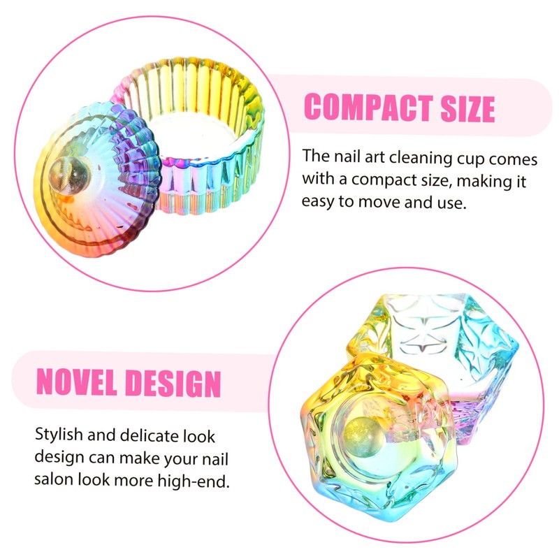 TOVINANNA Iridescent Crystal Nail Art Cups 2PCS Lid Manicure Mixing
