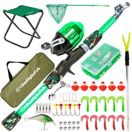 DaddyGoFish Kids Fishing Pole - Rod Reel Combo Tackle Box Starter Set - First Year Small Dock Gear Kit for Boys Girls Toddler Youth Age Beginner Little Children Junior Anglers (Green, 5ft)