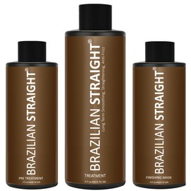 BRAZILIAN STRAIGHT Keratin Hair Straighener Cream Hair Smoothing Repairing Treatment Natural Results & Shine Lasting for months all Types & Colors (3PC FF SET)