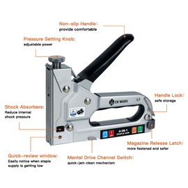Upholstery Staple Gun Heavy Duty, DEWBIN 4 in 1 Stapler Gun with 2000 Staples, Manual Brad Nailer Power Adjustment Furniture Stapler Gun for Wood, Carpentry, Decoration DIY Staple Gun