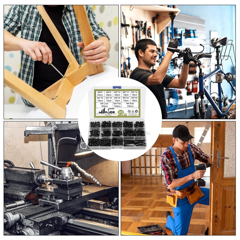 M4 600 pieces black hexagon socket cap screws, threaded screws