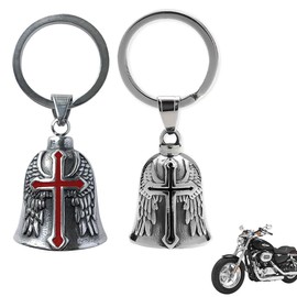 Motorcycle Bells, 2 Pieces Stainless Steel Motorcycle Bell Lucky Charm, Motorcycle Bell Hanger, Chrome, Protective Bell Angel Riding Bell, for Motorcycle Accessories or Key Chain, Multi-Colour