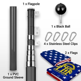 G128 Combo Pack: 25 Ft Telescoping Aluminum Flagpole (Black) & American and Georgia Flags 3x5 Ft, Both ToughWeave Series Embroidered Polyester | Pole with Flags Included