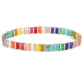 C·QUAN CHI Tila Bead Bracelet Women Strand Bracelet Flat Bead Bracelet Handmade Stack Friendship Bracelet 06B