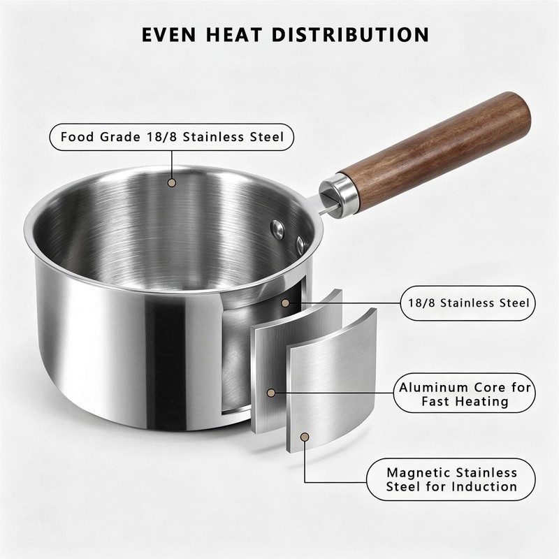 GREATLINK Small Sauce Pan with Lid and Wooden Handle for