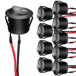 GEARPOWER 10 Pcs Set Rocker Switches Black 125V/10A 250V/6A Pins with Soldered Wires Round Boat Off-Boat Rocker Switch Guru Switch On Car Power Tools Appliances Toggle Switch