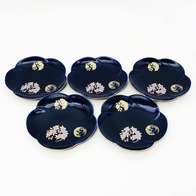 Koransha R3003-FS4 R3003-FS4 Famous Dish, Ruri Hanamaru Crest, 5 Piece
