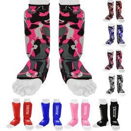 Kids Kick Boxing Shin Protectors/Guard Foot Pads Junior Shin Instep Children (Pink Camo, XXXS (3 to 8 Years))