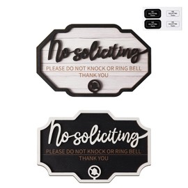 No Soliciting Sign for House Front Door, 2 Pack Wooden Funny No Soliciting Sign for House with Stickers for Not Ring Doorbell No Solicitors Signs for Office Home Business