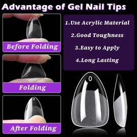 LoveOurHome 750pc Short Almond Nail Tips Clear Fake Nails Short Almond Gel Nail Tips Full Cover Acrylic Nails Clear Press on Nails XS Stiletto False Nail 15 Sizes Fingernail for Gel Nail Extension
