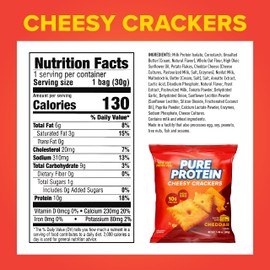 Pure Protein Cheesy Crackers, Cheddar, High Protein Snack, 10G Protein, 1.06 Oz (Pack of 12)