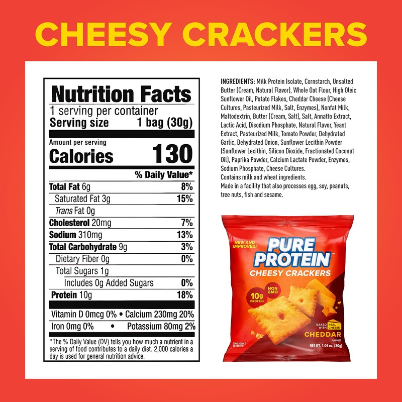 Pure Protein Cheesy Crackers, Cheddar, High Protein Snack, 10G Protein,