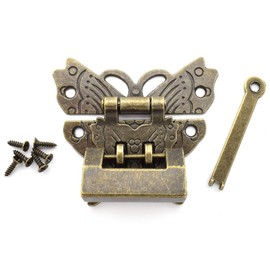 SDTC Tech Retro Jewelry Box Butterfly Shaped Hasp Latch and Vintage Padlock with Matching Screws Kit for Bronze Antique Style Cabinet Decoration Wooden Box Hand Crafts